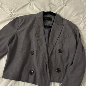 Stradivarius Gray Cropped Blazer